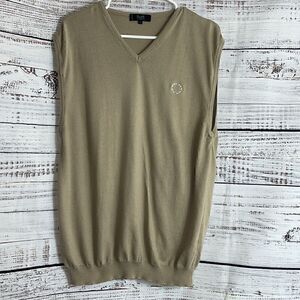 Raffi Vest Mens size XL V neck Knit‎ cotton blend Tan Embroidered made in Italy